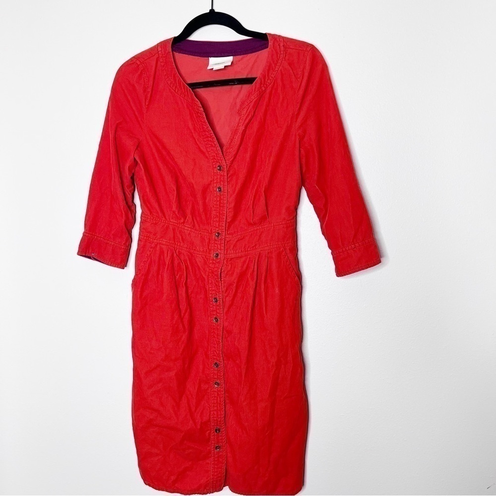 Anthropologie Maeve Orange Corduroy Button Down Knee Length Dress Size 2 Women’s